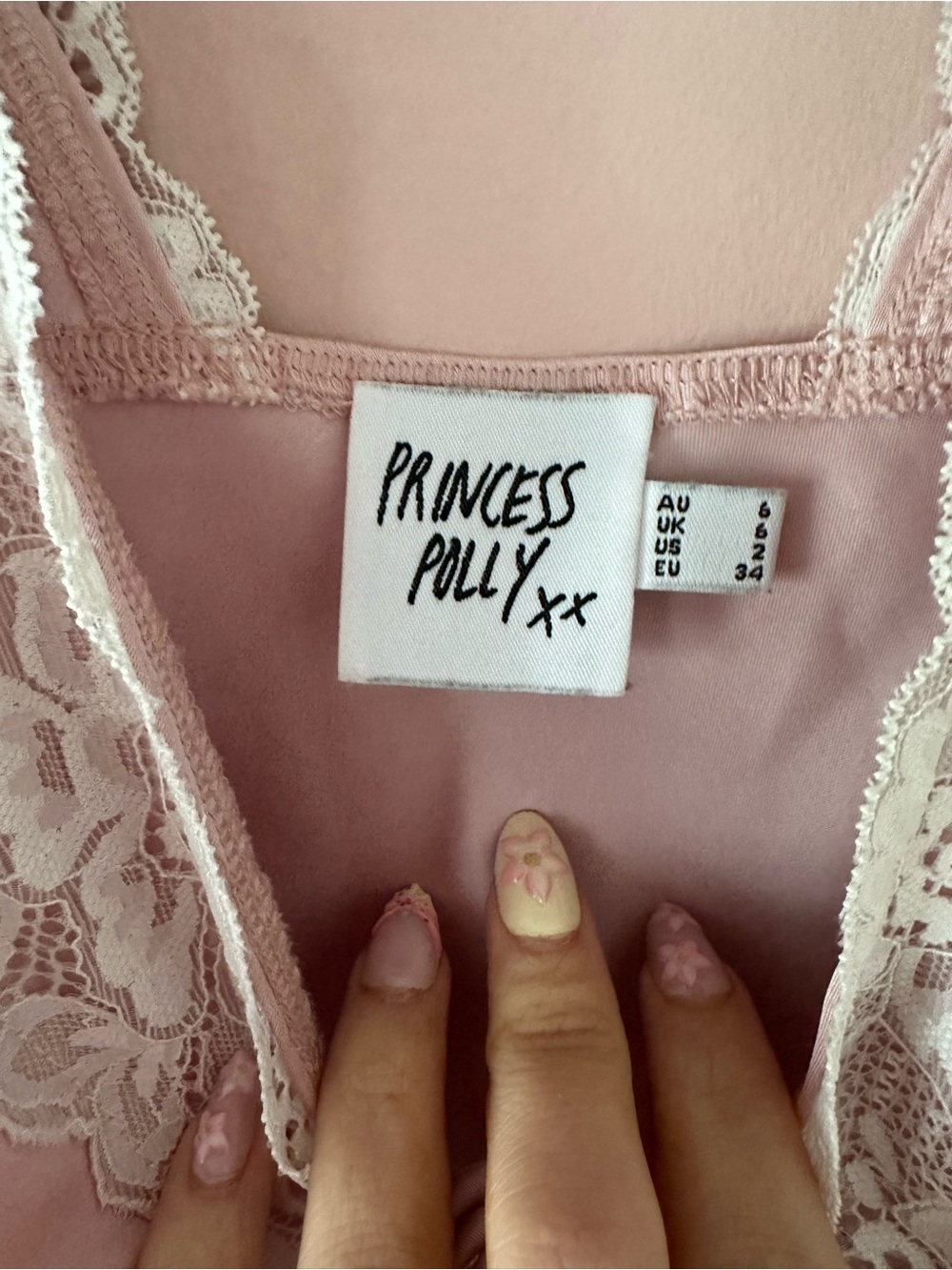 Princess Polly Nourish Mini Dress Pink Lace-Trim Satin Blush Pink - Picture 4 of 7
